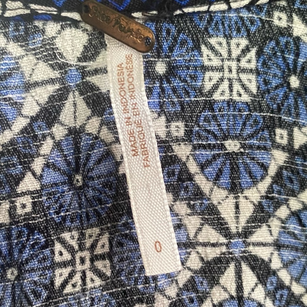 Free People Melody Print Mini Blue Shirt Collar Swing Babydoll Dress Size 0 - Picture 5 of 10